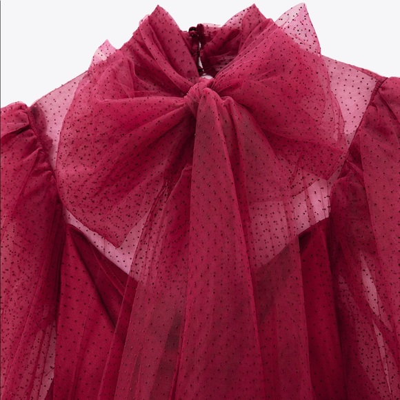 Zara TULLE SWISS DOT ORGANZA MINI DRESS W/ BOW NEW - Picture 15 of 16